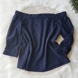 Tibi Navy Diffusion Eyelet Off Shoulder Top 8 NWOT